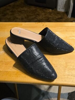 Bisou Bisou Black Sparkle Pointed Mule Slides